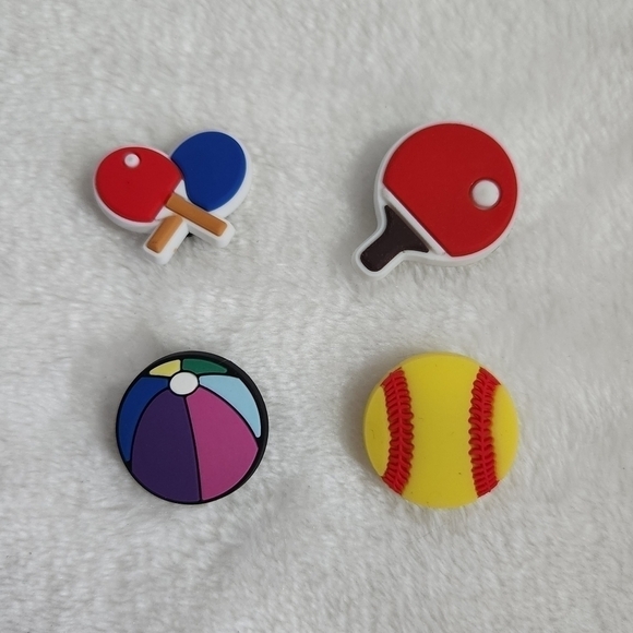 Crocs Jibbitz Beach Ball Ping Pong Paddles Softball Shoe Charms Set of 4 - Picture 1 of 6